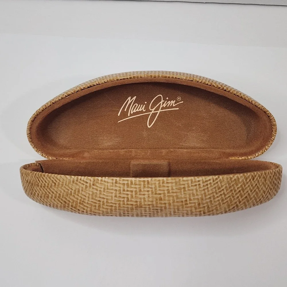 Maui Jim Sunglass EYEGLASS CASE Only Faux Bamboo Basket Weave Hard Clamshell